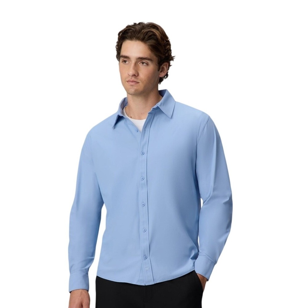 Fabletics NWT Mens The Don Long Sleeve Button Up Shirt Slim Fit Light Blue XXL